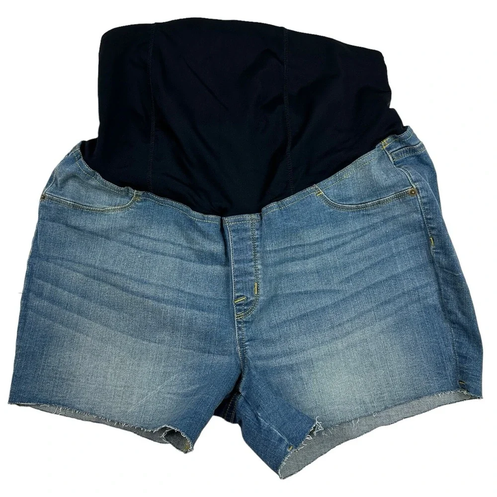 Ingrid & Isabel Maternity MIDI Shorts Denim Blue Jean Plus Sz 16W Stretch Cutoff